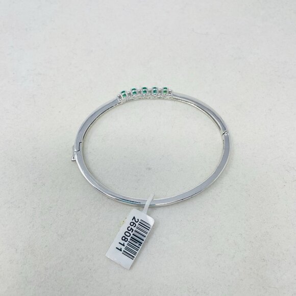 KARIS Collection Lab Created Emerald Platinum Bond Brass Bangle Bracelet 5058 - Picture 4 of 5